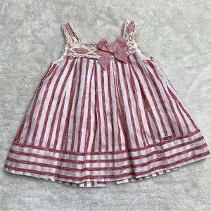 Pili Carrera Baby's Sleeveless Striped Pleated Red Dress & Brief Set Sz 12Months